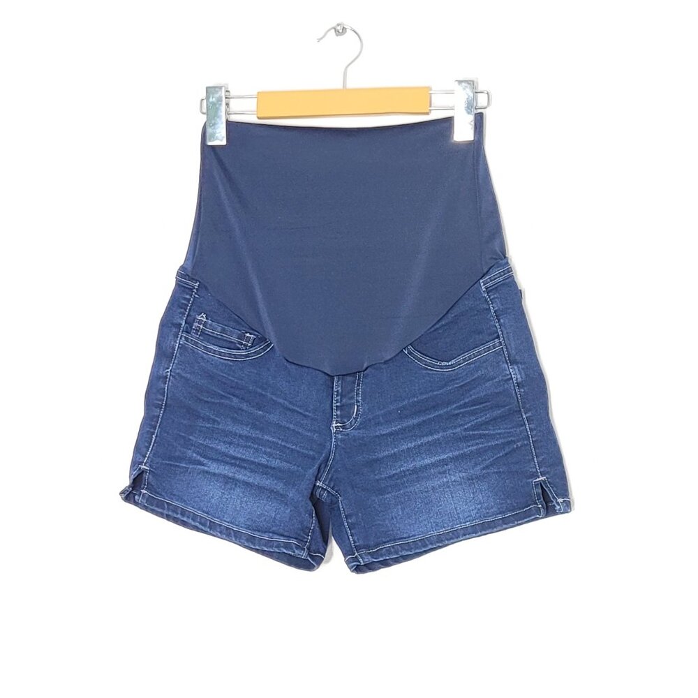 Thyme Maternity Blue Slim Fit Pregnancy Panel Jean Shorts Cotton Blend Size XS